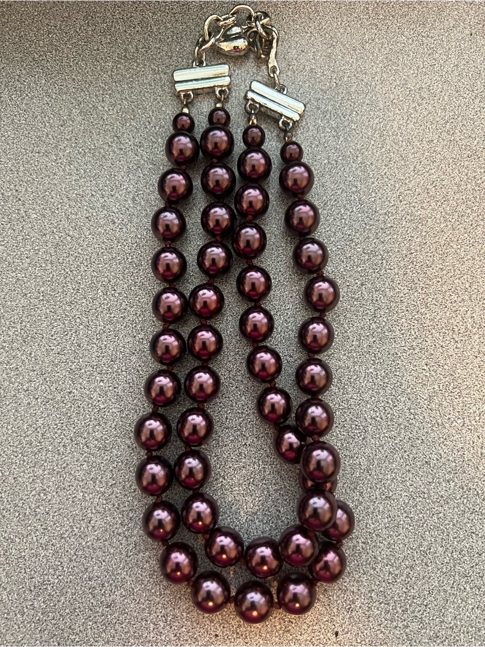 Classic Double-Strand Burgundy faux Pearl Necklace - Unbranded